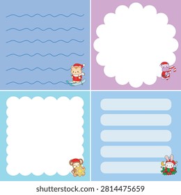 Cute adorable four models of sticky notes animal series christmas theme with cat playing skiing and monkey bring stars