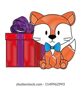 cute and adorable fox with gift