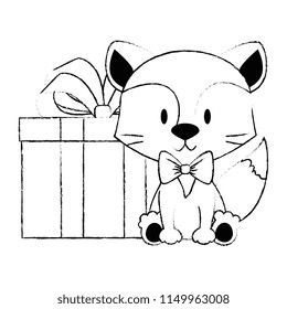 cute and adorable fox with gift