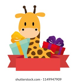cute and adorable giraffe with gifts