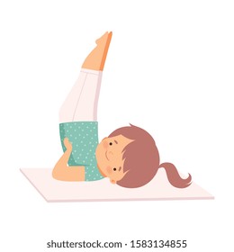 Cute Adorable Girl Practicing Yoga Exercise, Active Healthy Lifestyle Vector Illustration