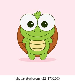 Cute and adorable green turtle mascot illustration. Funny vector turtle. Cartoon character. Vector illustration