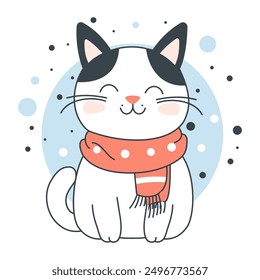 Cute Adorable Grey Cat Animal Cartoon Character Wearing Scarf with Smiling Expression