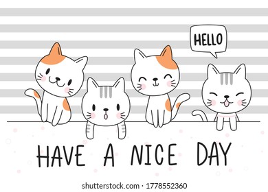 Cute Adorable Hand Drawn Baby Cat Kitten Family Greeting Cartoon Doodle Wallpaper Cover