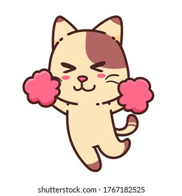 Cute Adorable Happy Brown Cat Dance Cheerleader cartoon doodle vector illustration flat design style