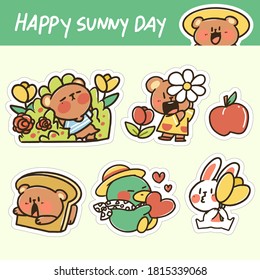 Cute Adorable Happy Sunny Day Volume 1 Animal Sticker Doodle Illustration Premium Vector