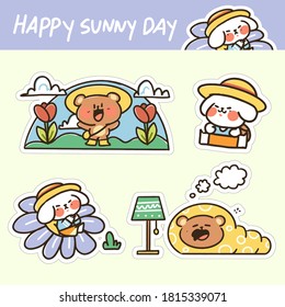 Cute Adorable Happy Sunny Day Volume 2 Animal Sticker Doodle Illustration Premium Vector