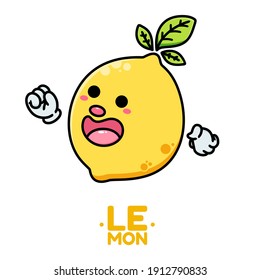 cute adorable happy yellow lemon fruit character cartoon doodle flat design style vector illustration