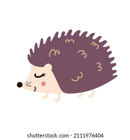 cute adorable hedgehog in modern flat style. Vector illustration. on white isolated
