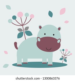 Cute adorable hippo, lovely behemoth animal cartoon character vector Illustration  svg