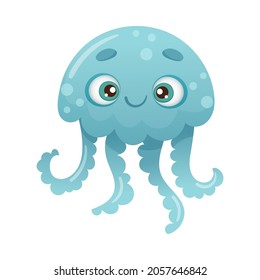 Cute adorable jellyfish sea creature cartoon vector illustration on white background