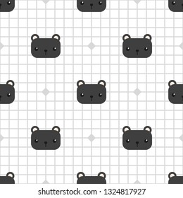 Cute adorable kawaii black panther cartoon doodle on white background with grid wallpaper seamless pattern vector eps10