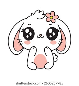Cute Adorable Kawaii Bunny Rabbit. Sweet Easter Character for Childrens Design