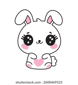 Cute Adorable Kawaii Bunny Rabbit. Sweet Easter Character for Kids Design