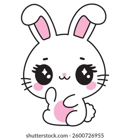 Cute Adorable Kawaii Bunny Rabbit. Sweet Pretty Easter Character for Childrens Design