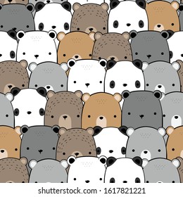 Cute adorable kawaii hand drawing teddy bear polar grizzly head cartoon doodle seamless pattern background wallpaper. can use for nursery or print on product or wrapping paper. vector eps10