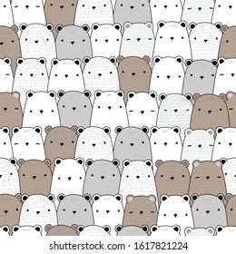 Cute adorable kawaii hand drawing teddy bear polar grizzly head cartoon doodle seamless pattern background wallpaper. can use for nursery or print on product or wrapping paper. vector eps10