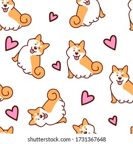 Cute adorable kawaii japanese dog shiba inu cartoon doodle seamless pattern background wallpaper, for children's textiles.
