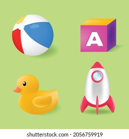 cute adorable kids toys illustration 3d vector