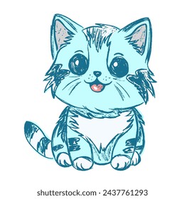 Cute adorable kitty, cartoon blue cat vector illustration