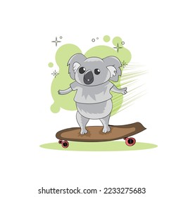 Cute Adorable Koala Australian Animal  ride skateboard Character Vector Illustration