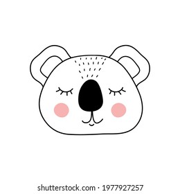 Cute adorable koala in doodle style on white background.