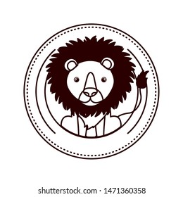 cute and adorable lion with circular frame