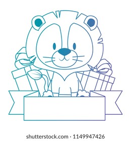 cute and adorable lion with gifts