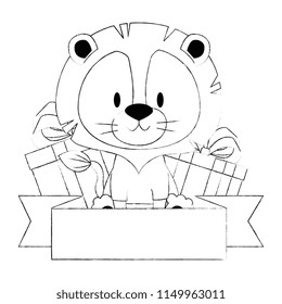 cute and adorable lion with gifts