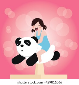 cute adorable little kids girls riding on top of toys panda happy fun smiling playing