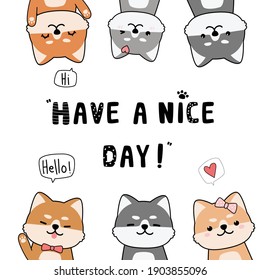 Cute adorable little shiba puppy dog cartoon doodles for greeting card wallpaper background cover, can use for nursery or print on product