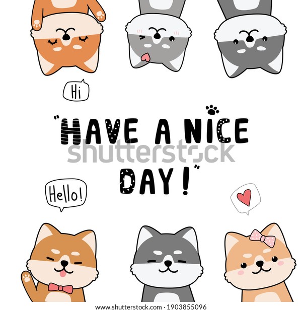 Cute adorable little shiba puppy dog cartoon doodles for greeting card wallpaper background cover, can use for nursery or print on product