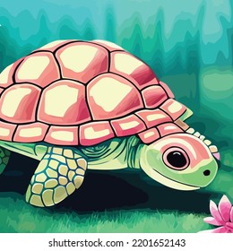 cute, adorable little turtle for children's books illustration