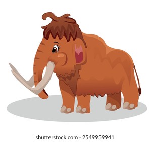 Cute and adorable mammoth in cartoon style isolated on a white background.