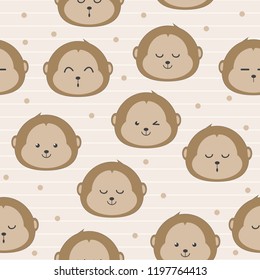Cute adorable monkey cartoon seamless pattern background wallpaper vector eps10