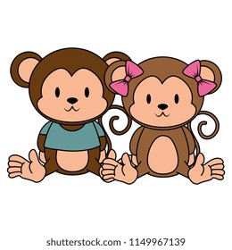 cute and adorable monkeys couple characters
