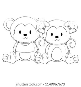 cute and adorable monkeys couple characters