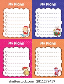 Cute adorable my plans sticky notes of animal series christmas theme with cat playing skiing and monkey bring yellow stars