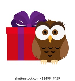 cute and adorable owl with gift