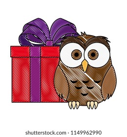 cute and adorable owl with gift