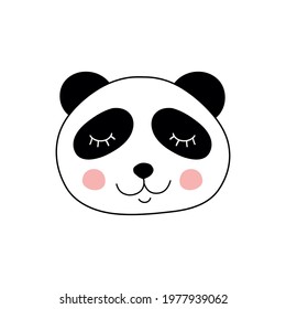 Cute adorable panda in doodle style on white background.