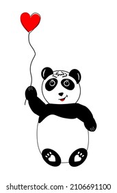 Cute and adorable panda with heart shaped balloon. Valentine's Day Concept. Vector, illustration.