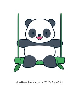 Cute adorable panda playing with his bamboo, Vector illustration of adorable panda