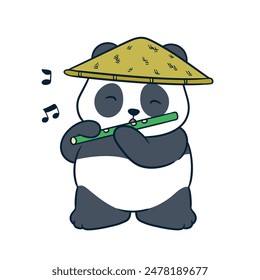 Cute adorable panda playing with his bamboo, Vector illustration of adorable panda