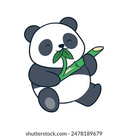 Cute adorable panda playing with his bamboo, Vector illustration of adorable panda