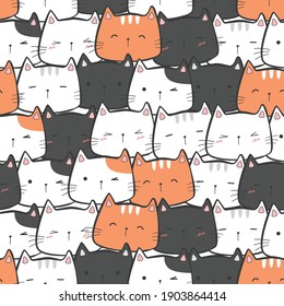 Cute adorable pastel little kitty cat cartoon doodle seamless pattern background wallpaper, can use for nursery or print on product