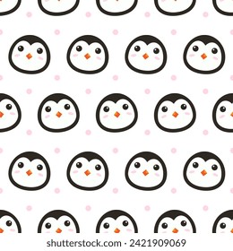 Cute adorable penguin head cartoon doodle seamless pattern background wallpaper