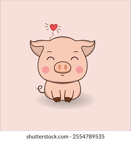 Cute adorable pig cartoon character. Vector illustration funny piggy flat design. Eps 10.
