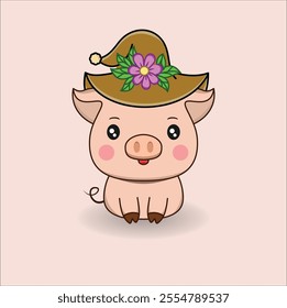 Cute adorable pig cartoon character. Vector illustration funny piggy flat design. Eps 10.
