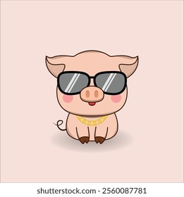 Cute adorable pig cartoon character. Vector illustration funny piggy flat design. Eps 10.

